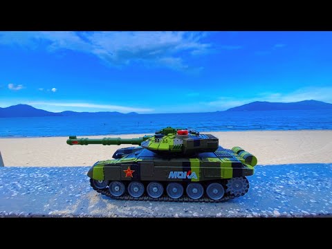 Tank vehicles explore beautiful beaches, control tank vehicles on the beach