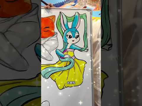 Today I draw Rainbow Cat and Blue Rabbit Seven Heroes and turn to painting Rainbow Cat and Blue