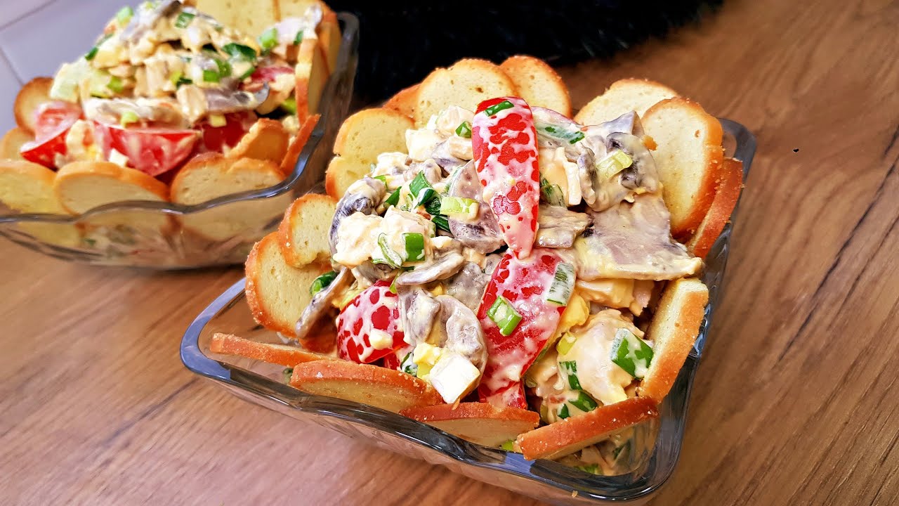 ОБАЛДЕННЫЙ САЛАТ БЕЗ ЗАМОРОЧЕК С КУРИЦЕЙ И ГРИБАМИ