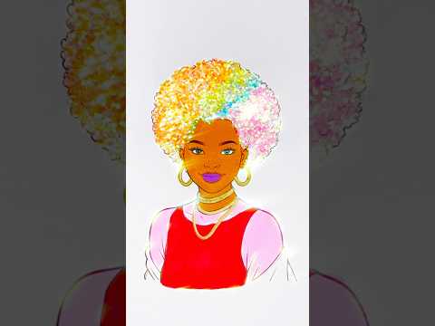 DIY glitter 4 colors girl Afro hairstyle  easy kids art #kids #afro #hairstyle #colors