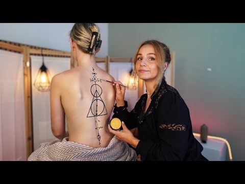 [ASMR] Geometrical HARRY POTTER Back Drawing on a SPINE - black and gold | real person asmr