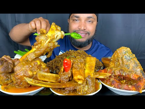 SPICY MUTTON BOTI CURRY, FISH CURR AND BUFFALO MEAT KOSHA WITH RICE MUKBANG EATING SHOW, FOOD EATING