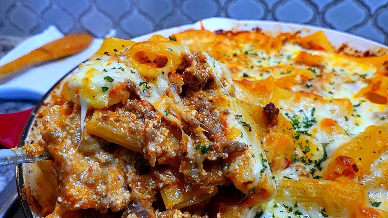AMAZING Pasta Bake Recipe Rigatoni with Meat Sauce & Ricotta