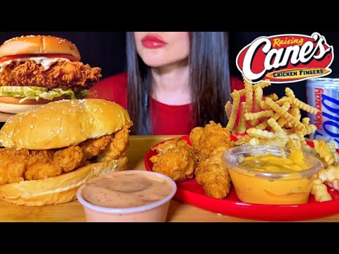 RAISING CANES CHICKEN FINGERS, BURGER / SANDWICH & FRIES | FAST FOOD | ASMR MUKBANG