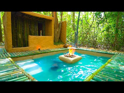 Build The Most Amazing Mini Bamboo Villa Swimming Pool by Ancient Skills