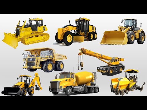 Heavy Machines And Construction Vehicles Excavator, Dump Truck, Transport Truck