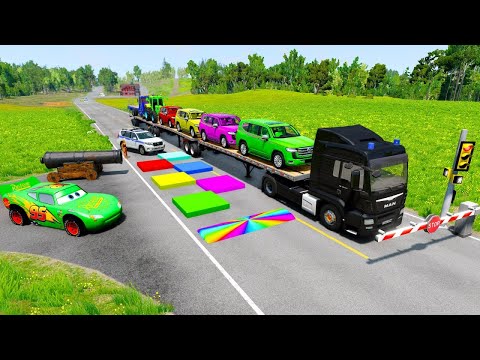 Flatbed Truck McQueen | Transportation with Truck - Pothole vs Car #35 | BeamNG.Drive Gameplay