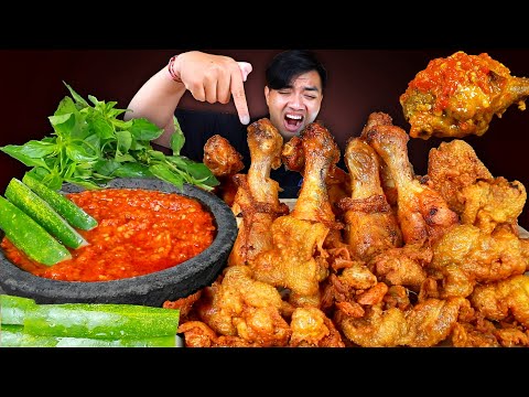 MUKBANG AYAM GORENG + KULIT AYAM GORENG KRISPI COCOL SAMBAL TERASI PAKE LALAPAN