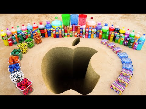 Experiment: Big Toothpaste Eruption from Apple hole with Giant Fanta, Balls, Coca Cola & Mentos