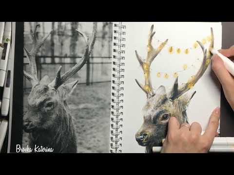 Видео как легко рисовать фломастерами оленя