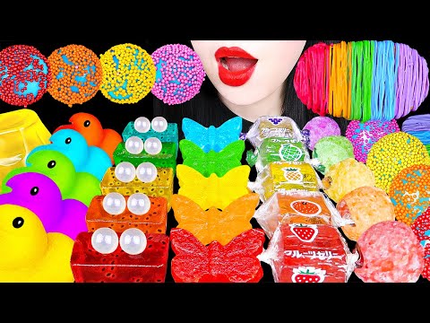 ASMR RAINBOW ICECREAM BUTTERFLY KINJO JELLY 무지개 디저트 아이스크림, 나비 코하쿠토 킨조 젤리 EATING SOUNDS MUKBANG 먹방