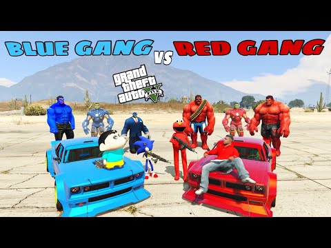 Franklin Red Gang Vs Shinchan Blue Gang in GTA 5 ! JSS GAMER