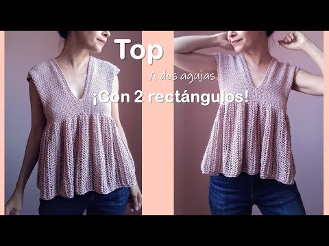 ¡Top con 2 RECTÁNGULOS y PUNTO DE ENCAJE! Top a dos agujas para mujer ¡Paso a paso!!
