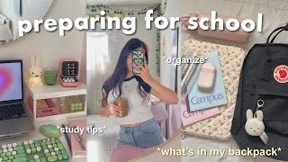 PREPARING FOR BACK TO SCHOOL 👩🏻‍💻💭 get organized with me, what's in my backpack + study tips