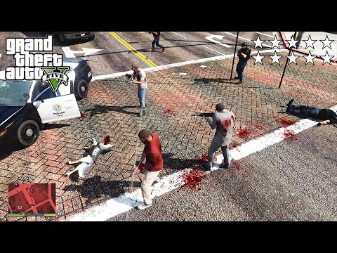 GTA 5 - Franklin, Michael and Trevor Ten Star Escape From AMMU NATION # 172