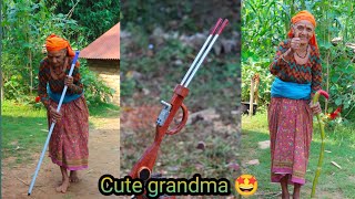 Cute Grandma 😍-How to make Bamboo sticks, Help for grandma