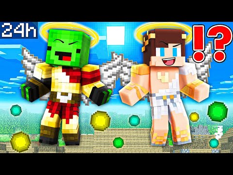 JJ and Mikey Became a GODS for 24 HOURS Survival Battle in Minecraft Challenge - Maizen JJ and Mikey