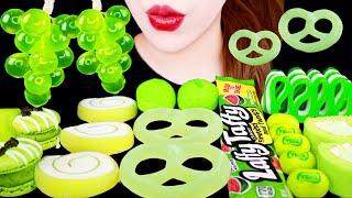 ASMR GRAPE JELLY, RIBBON CANDY, PRETZEL CANDY *GREEN FOOD COOKING* EATING SOUNDS MUKBANG