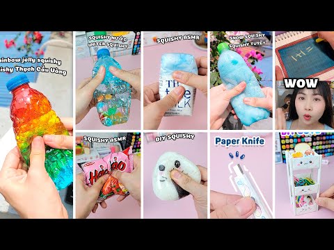 🧃🌈💦❄DIY SQUISHY 🍉🍙 Dao Rọc Giấy 🍓 Kệ 3 tầng 📋 Trend tiktok và cái kết // Quyển Sách Nhỏ #diy
