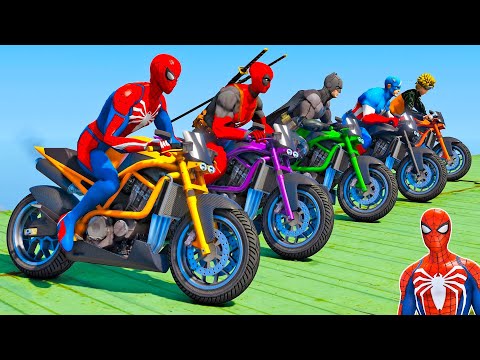 HOMEM-ARANHA E AMIGOS SUPER-HERÓIS COM CARROS e MOTOS vs TUBARÃO - Quem vai vencer? GTA V