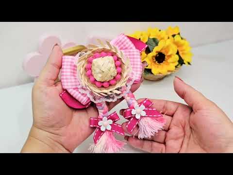 Laço Junino com Mini Chapéu de palha