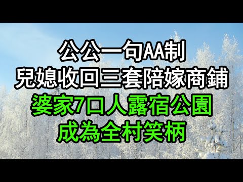 公公一句AA制，兒媳收回三套陪嫁商鋪，婆家7口人露宿公園，成為全村笑柄#深夜淺讀 #為人處世 #生活經驗 #情感故事
