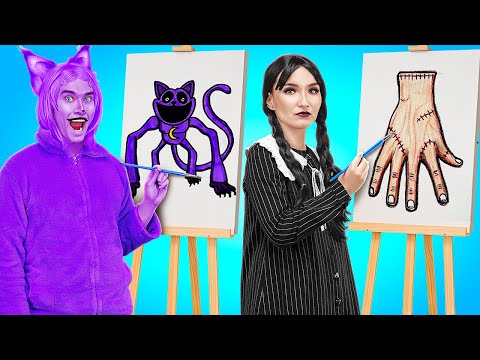 WEDNESDAY vs. CATNAP: EPISCHE KUNST-CHALLENGE 🎨✨ Hacks, um besser zu werden auf 123 GO! FOOD