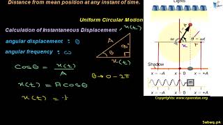 Displacement and Velocity in SHM as a Projection of Uniform Circular Motion