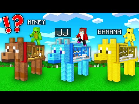 JJ RICH vs Mikey POOR vs Banana KID GOLD : DOG STATUE BUILD BATTLE in Minecraft Maizen!