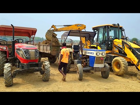 JCB 3DX Machine And Swaraj Tractor And Mahindra Tractor Going To Another Village For Work | Jcb 3dx
