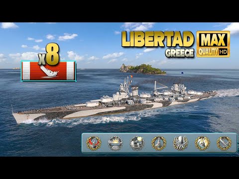 Battleship Libertad with 8 destroyed ships   World of Warships