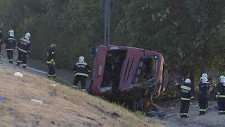 YouTube video thumbnail: At Least 12 People Killed in Polish Tourist Bus Crash in Hungary