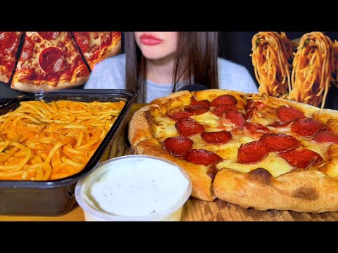 PIZZA PEPPERONI & CREAMY ROSE NOODLES PASTA | ASMR MUKBANG