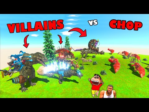 VILLAIN T-REX ARMY Attacked CHOP WORLD in Animal Revolt Battle Simulator with SHINCHAN