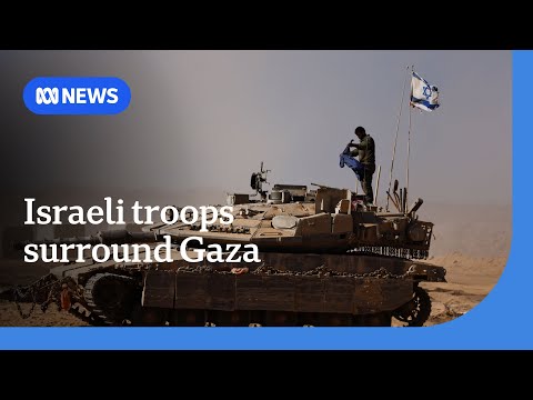 YouTube video thumbnail: Israeli Troops Surround Gaza City as Palestinians Protest for an end to the war