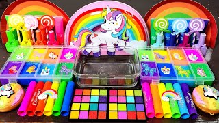 ASMR  RAINBOW UNICORN Slime Mixing Makeup,Parts, Glitter Into Slime!#ASMR#satisfying#slime
