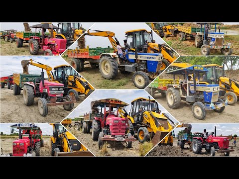 Mahindra 575 Di Vs Swaraj 744 FE Vs Sonalika RX 47 Vs Massey Ferguson tractor vs JCB machine videos
