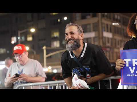 Trump Supporters throw TAMPONS outside Vance / Walz Debate in NYC (October 1 2024)