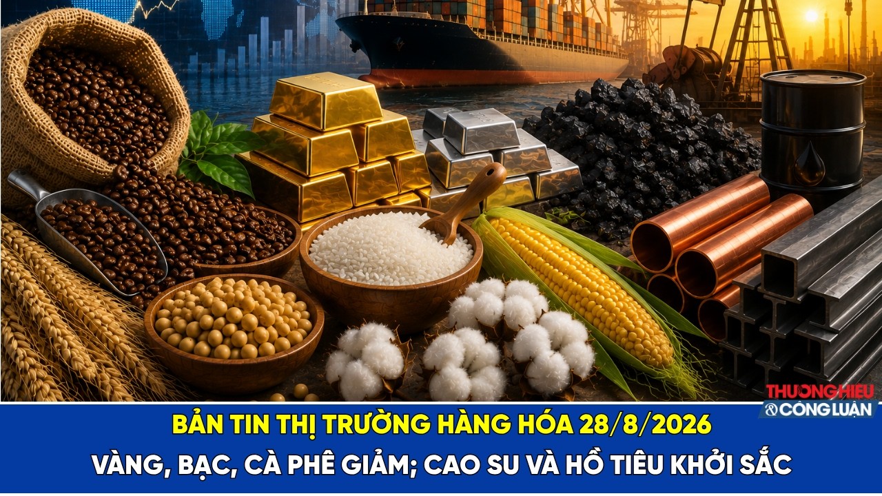 Bản tin thị trường hàng hóa 28/8/2026: Vàng, bạc, cà phê giảm; cao su và hồ tiêu khởi sắc