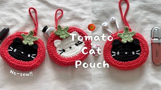 🍅The cutest Tomato Cat pouch | NO-SEW crochet tutorial for beginners
