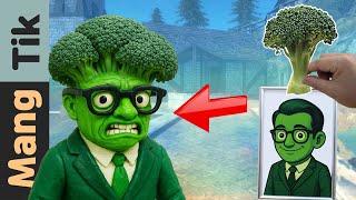 How to catch Broccoli Monster | Eating dinner - Mukbang | Mang Tik ASMR