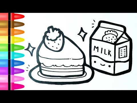 Belajar cara menggambar mewarnai kue dan kotak susu mudah How to draw cake and milk carton easy