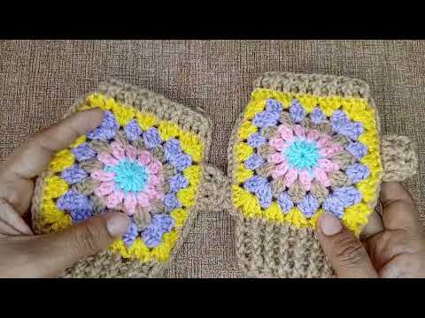Como tejer un lindo  Guantes con cuadros para  niñas en crochet paso a paso.