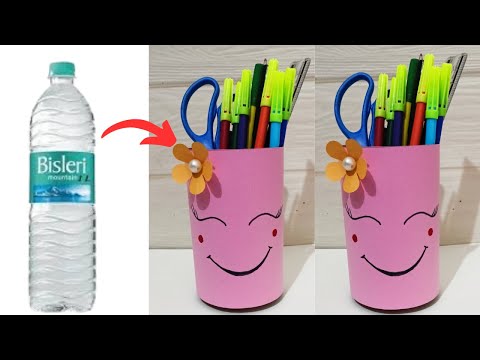 Pen pencil holder with plastic bottle | How to make pen pencil holder | Best out of waste craft