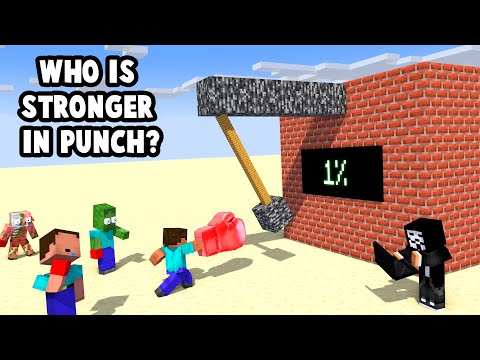 Monsters & Herobrine : WHO IS STRONGER IN PUNCH TEST? - Minecraft Animation