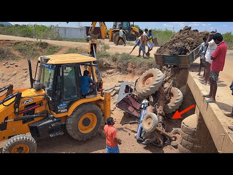 Powertrac Euro 50 Tractor Accident on Risky canal Bridge Pulling Out by 2JCB 3DX