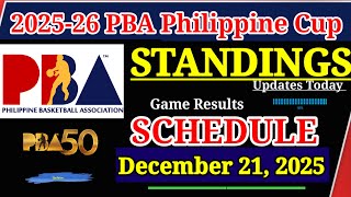 PBA STANDINGS TODAY as of December 19, 2025 | PBA Game results | PBA SCHEDULE December 21, 2025