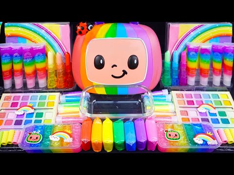 ASMR Cocomelon Rainbow Slime mixing Glitter & Random shiny things into slime #Satisfying #slimeasmr