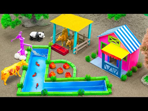 DIY mini tractor Farm Diorama with house for cow, pig | How to make fish tank