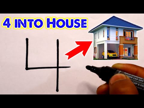 How to Draw Two Storey House From Number 4 | How to Turn Number Into a House Drawing | Step by Step